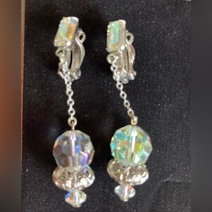 Vintage Signed Lewis Segal California AB Crystal Drop Faceted Balls Earrings!